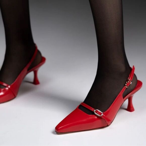 LARROUDE Ines Pump in Scarlet Leather NEW IN BOX! - Picture 2 of 14